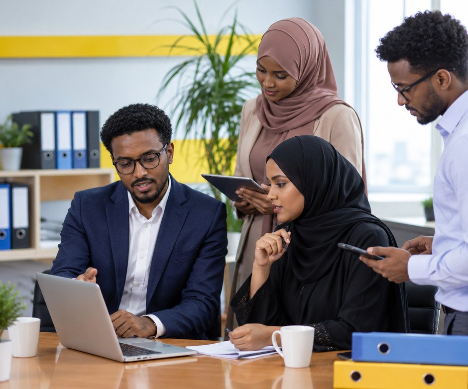 HOME Engineering & Consultancy Co. team meeting in their Mogadishu office